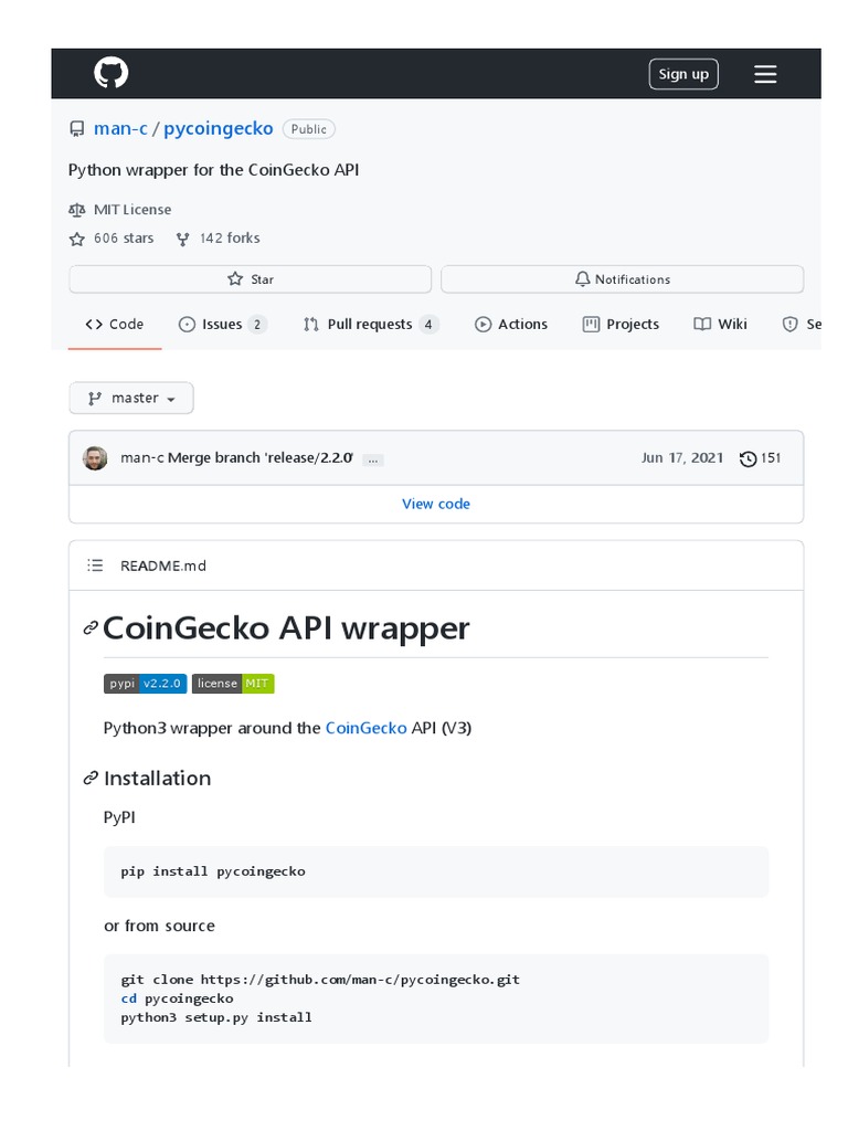Coingecko Api Wrapper: Man C Pycoingecko | PDF | Parameter (Computer