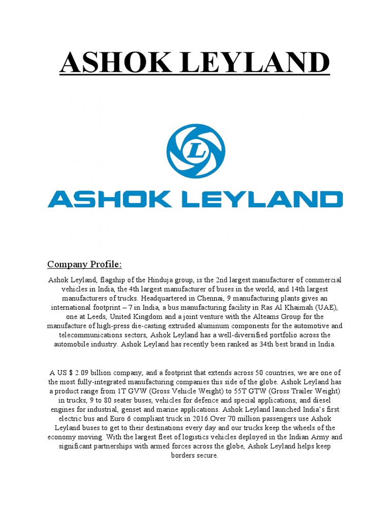 Ashok Leyland Company Profile PDF Land Vehicles Vehicles
