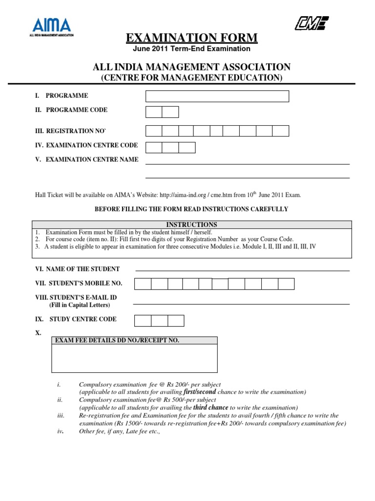Examination Form Instructions 2011 | PDF | Test (Assessment) | Behavior ...