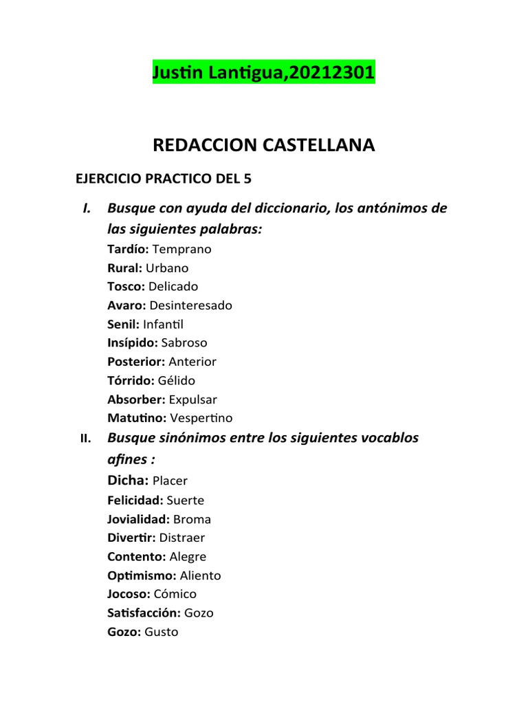 Ejercicio Practico 5 | PDF | Artes del Lenguaje y Comunicación ...