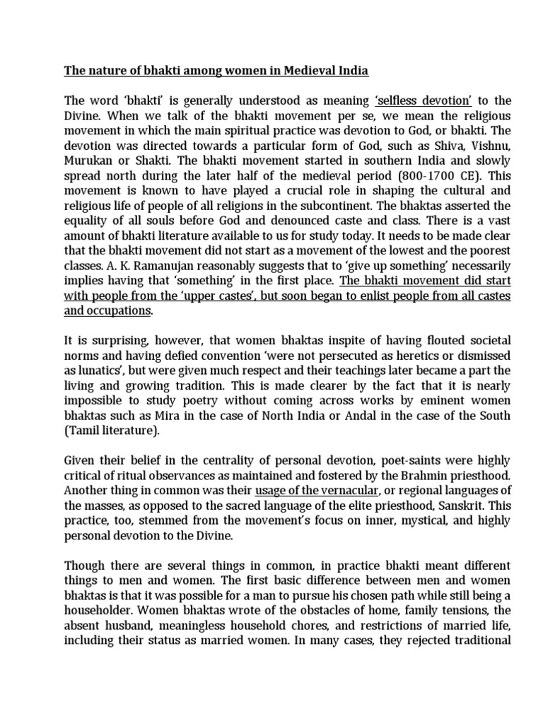 Women Bhaktas in the Bhakti Movement | PDF | Bhakti | Bhakti Movement