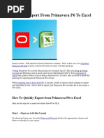 Quickly Export From Primavera P6 To Excel 1