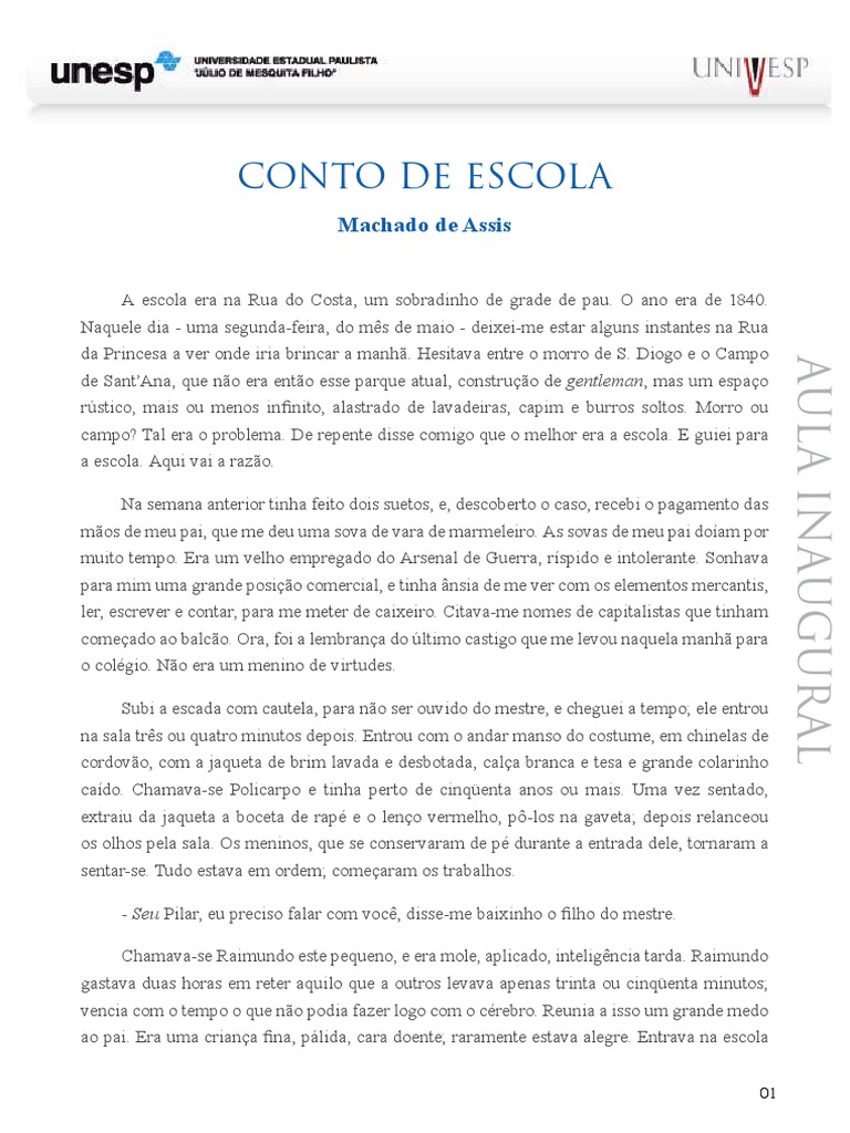 Texto - Conto de Escola - Machado de Assis | PDF
