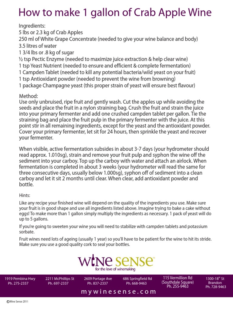 How To Make 1 Gallon of Crab Apple Wine | PDF | Wine | Diet & Nutrition