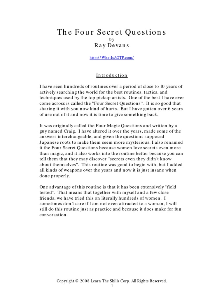 The Four Secret Questions PDF Question Reason