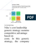 Nike's Cost Leadership Generic Strategy Sustains Competitive Advantage Based On Costs. in This Generic Strategy, The Company