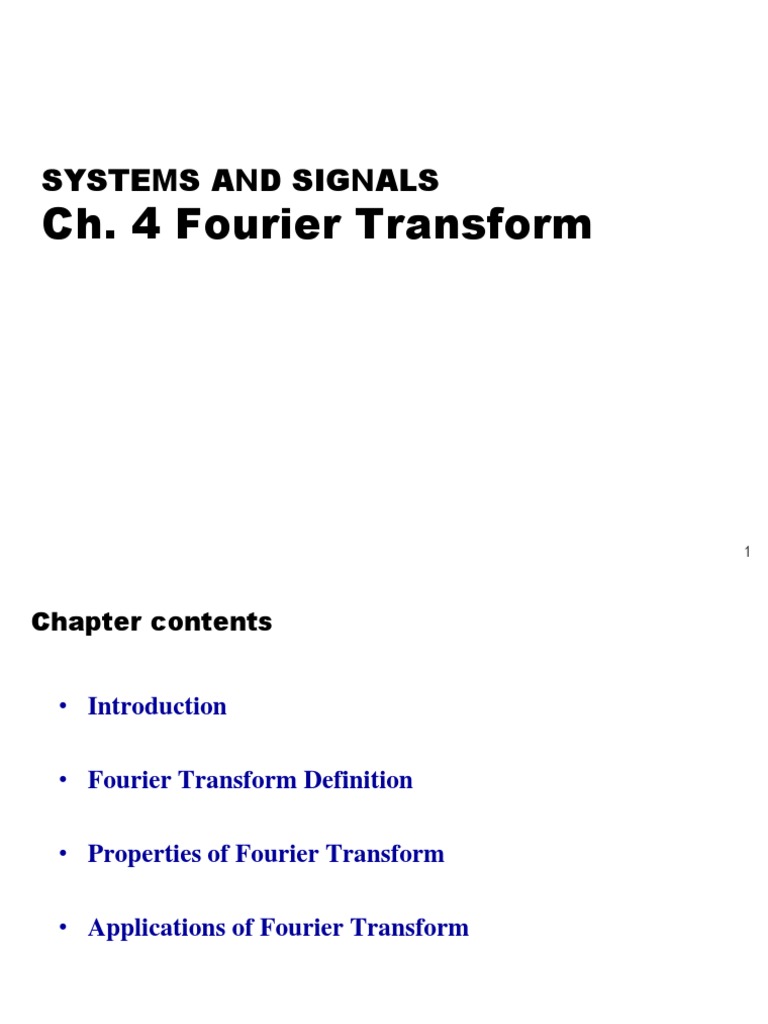 Ch. 4 Fourier Transform Systems and Signals PDF Filter (Signal