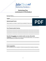 Marketing Plan Questionnaire & Worksheet