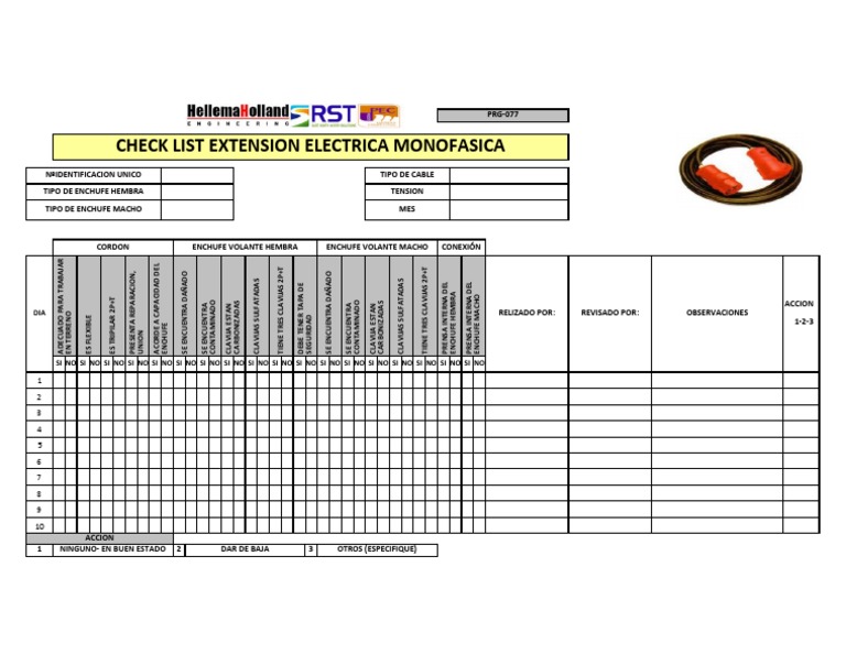 Check List Extension Electrica Monofasica PDF Enchufes y tomas de
