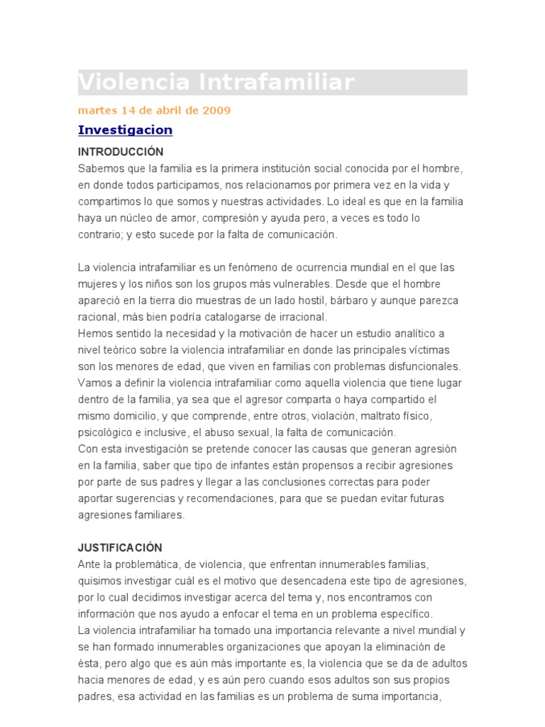 Causas de la Violencia Intrafamiliar | PDF | Familia | Violencia doméstica