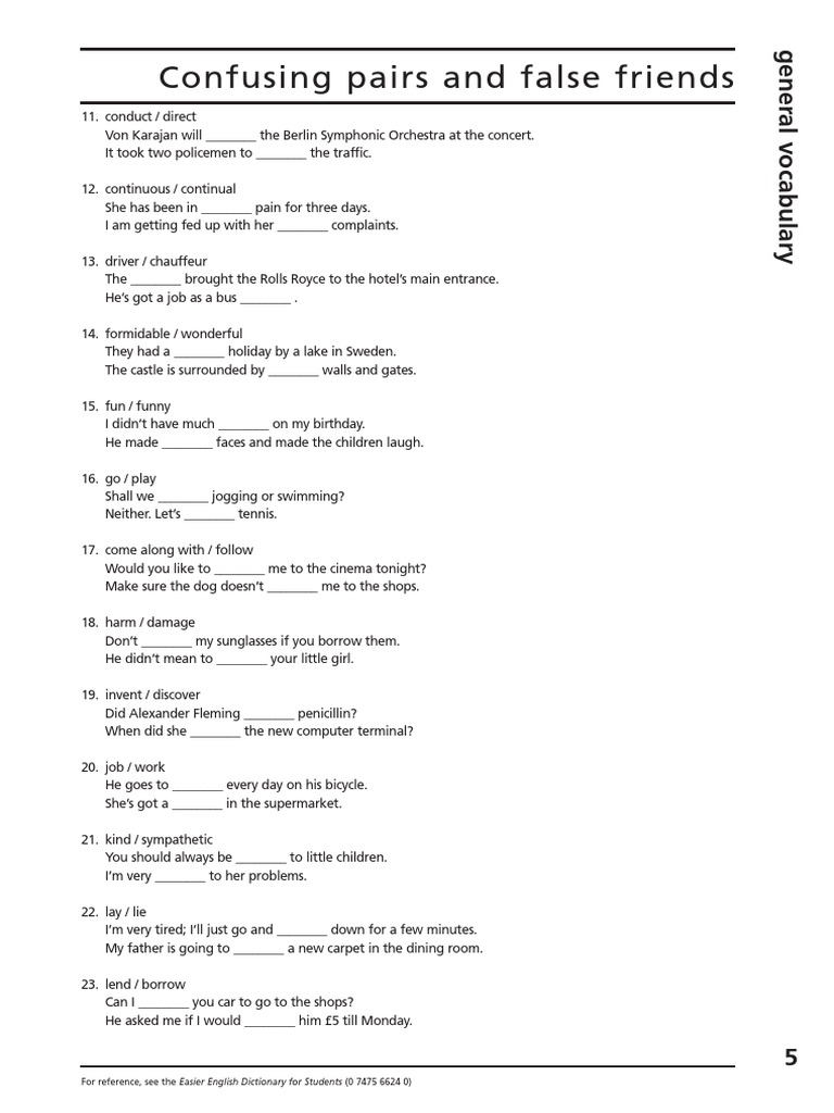 Confusing Pairs and False Friends For Reference, See The Easier