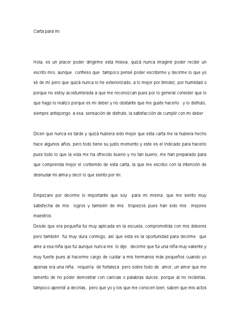 Carta A Mi Misma | Descargar gratis PDF | Amor