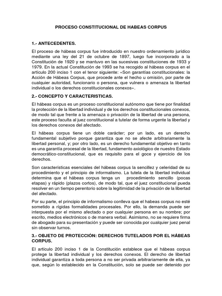 Proceso Constitucional de Hábeas Corpus | PDF | Habeas corpus | Derecho ...