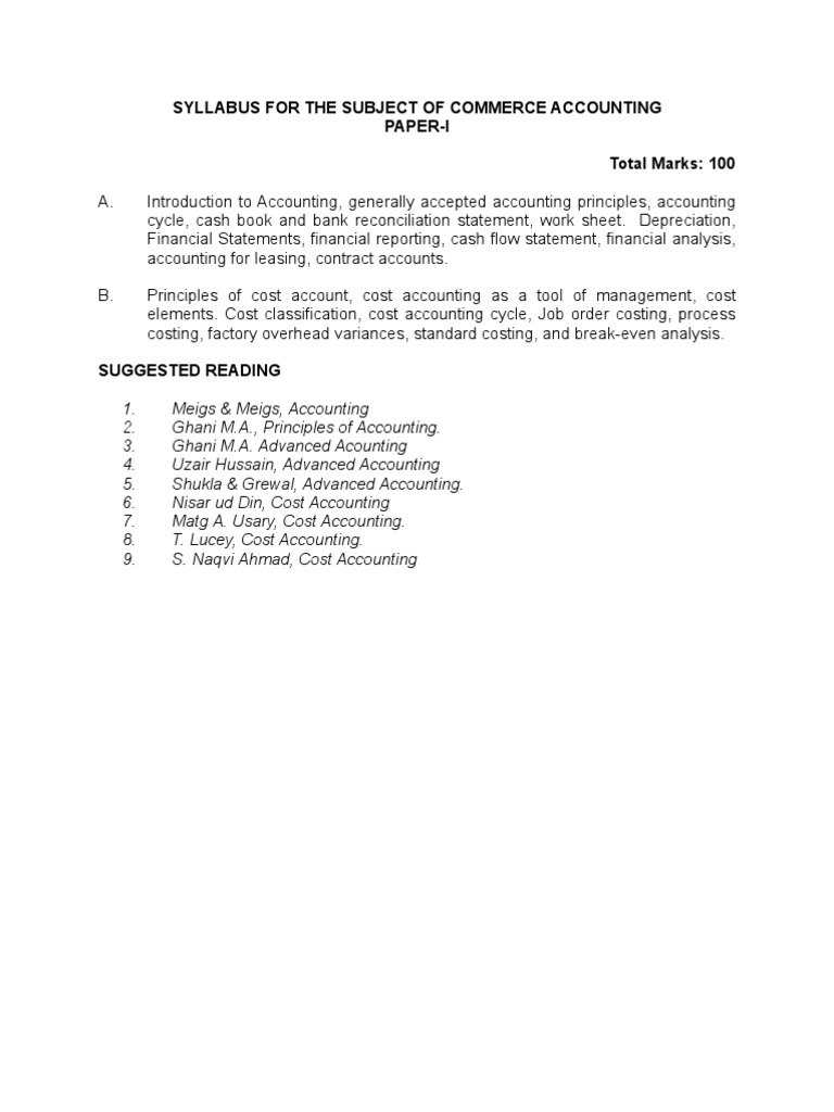 Commerce Accounting Syllabus Overview | PDF | Business | Finance ...