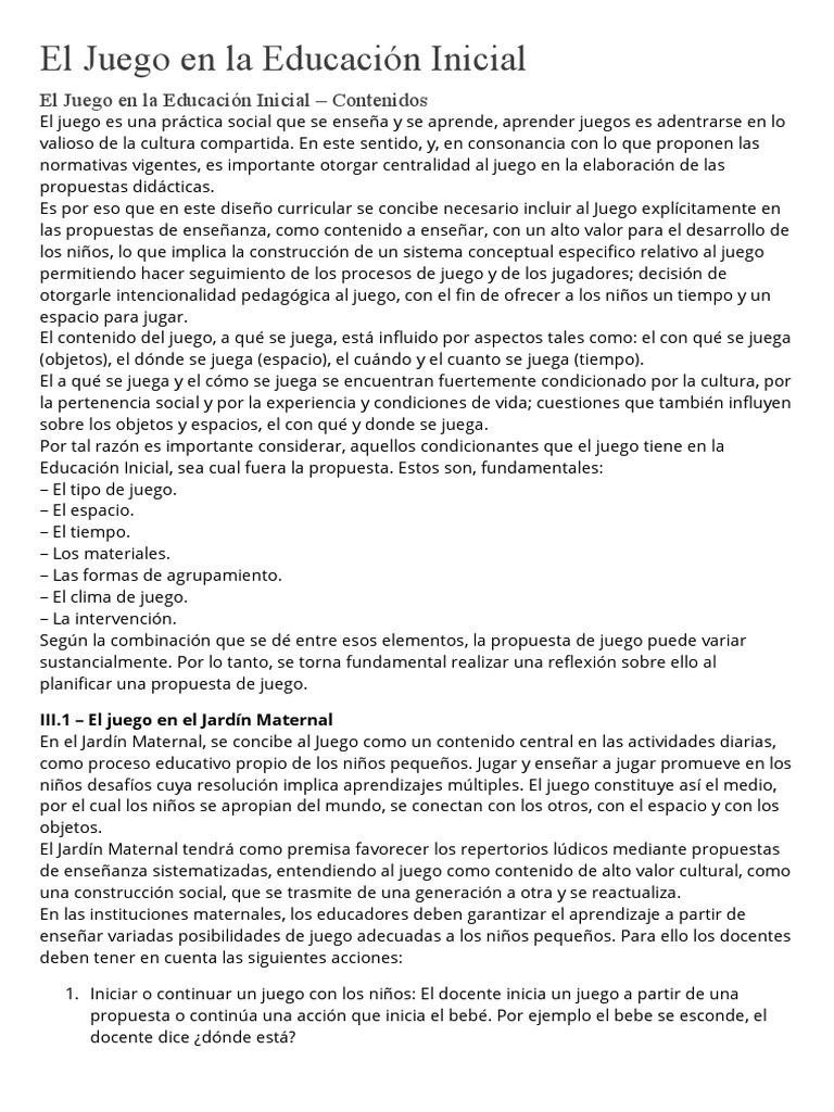 El Juego en la Educación Inicial | PDF | Educación de la primera ...