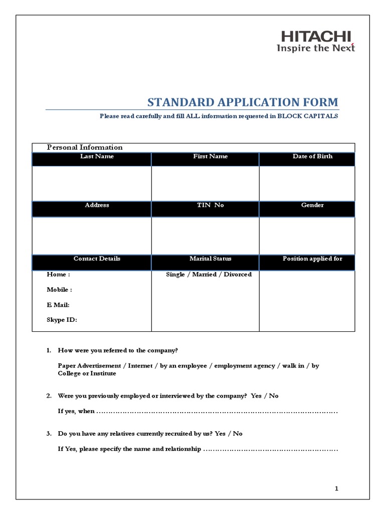 Standard Application Form v1 PDF Application Software