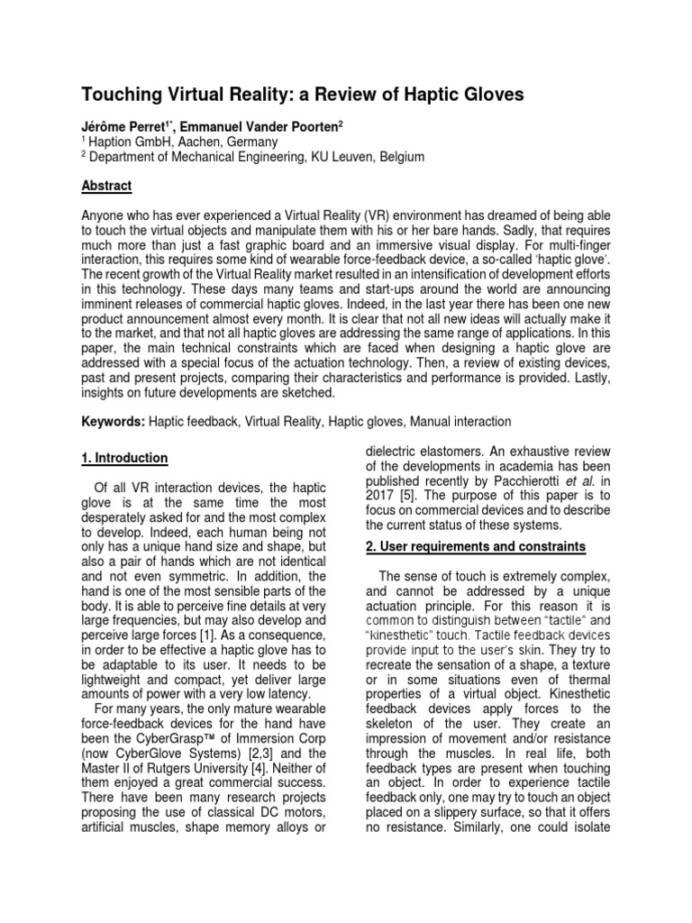 Paper Review Haptic Gloves Actuator 2018 Final | PDF | Virtual Reality
