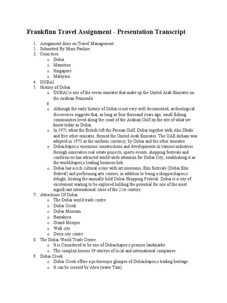 frankfinn travel assignment answers pdf