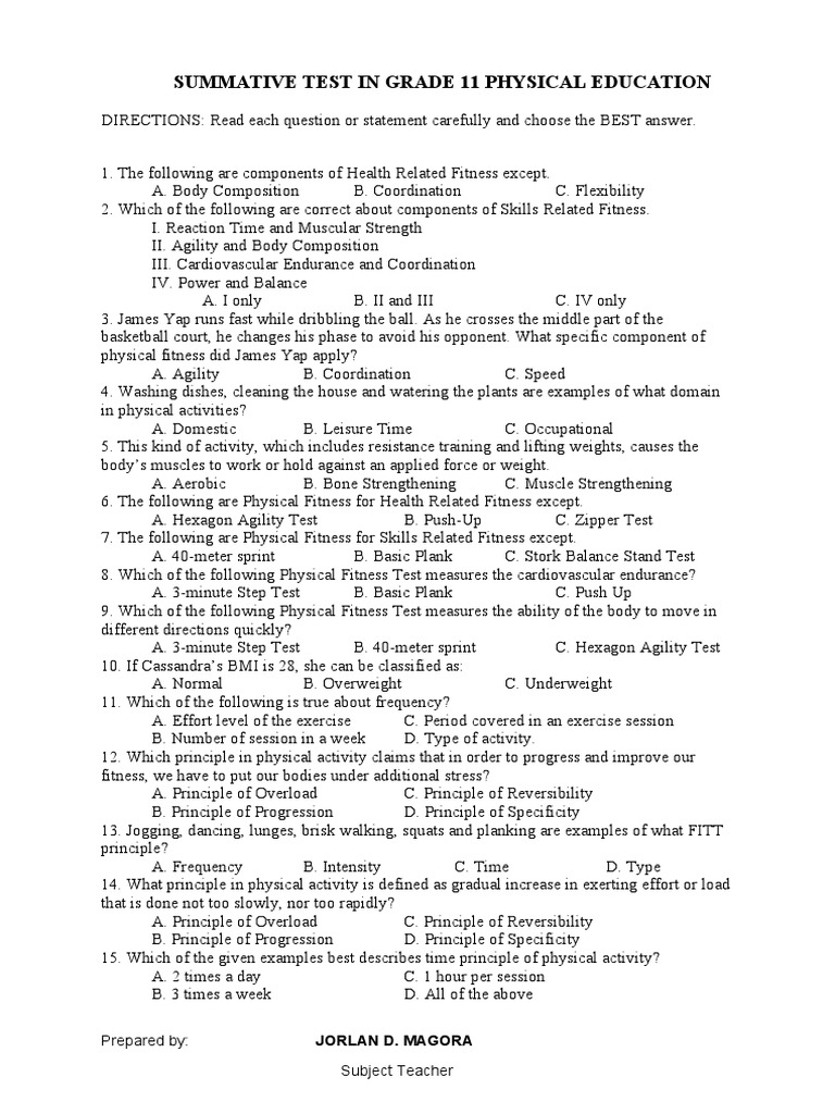 Grade 11 Physical Education Test Guide | PDF | Weight Training ...