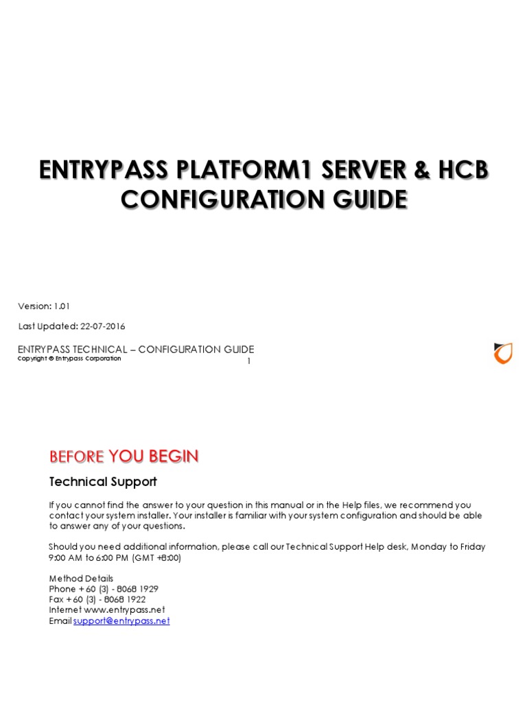 Entrypass Platform1 Server & HCB Configuration Guide PDF Ip Address