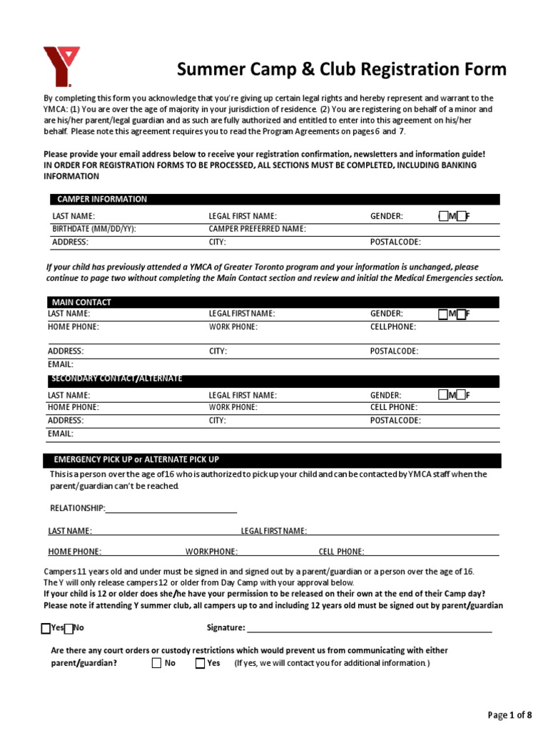 Summer Camp & Club Registration Form: Camper Information | PDF | Credit ...