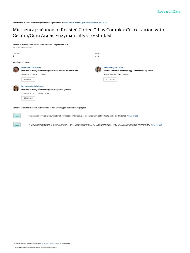 Microencapsulation of Roasted Coffee Oil by Complex Coacervation With