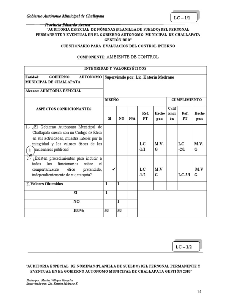 Cuestionario de Control Interno 2 | PDF | Auditoría | Contabilidad