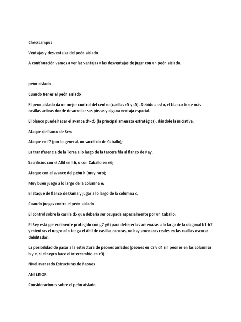 Ventajas y Desventajas Del Peón Aislado | PDF | Historia