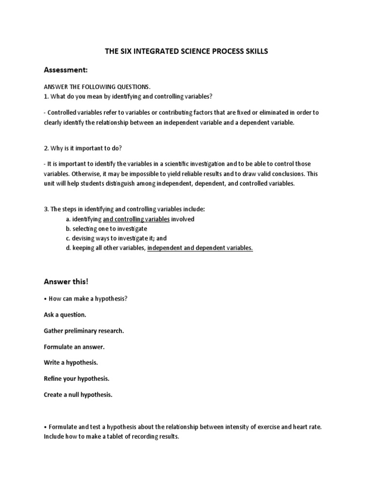 Six Integrated Science Process Skills | PDF | Hypothesis | Science