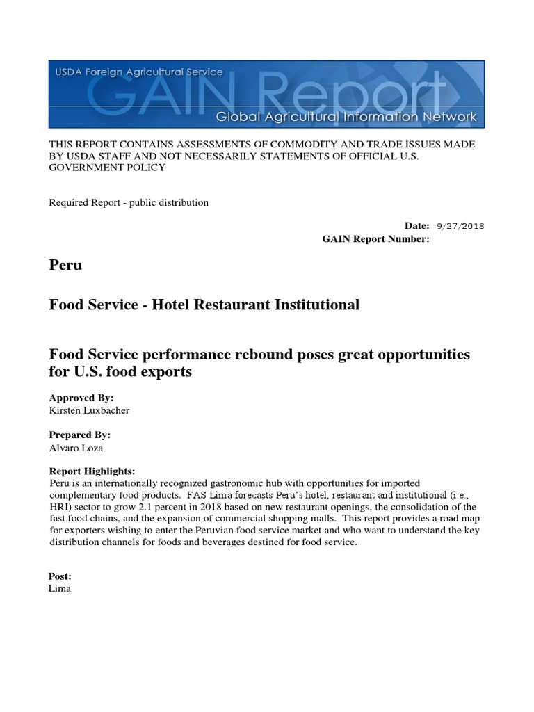 Peru Food Service Hotel Restaurant Institutional Date GAIN Report