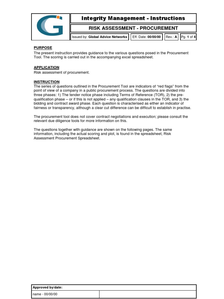 Procurement Tool Risk Assessment Document | PDF