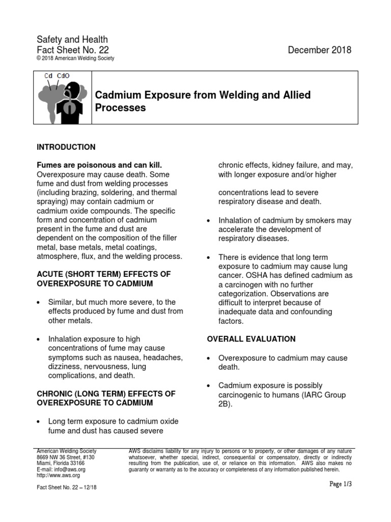 FactSheetNo.22Dec2018 Cadmium Exposure From Welding and Allied