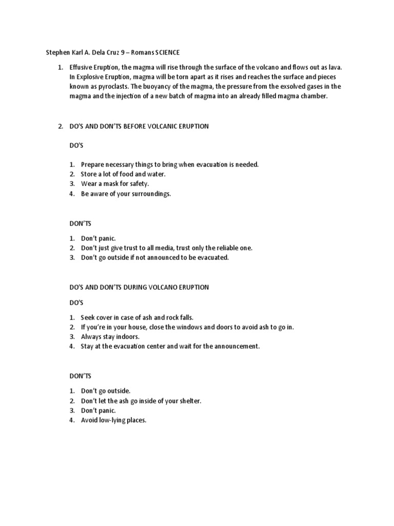 Safety Guidelines for Volcanic Eruptions Do's and Don'ts Before
