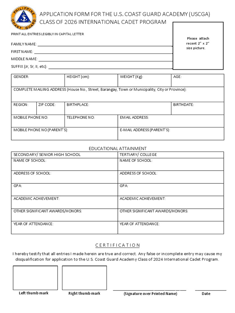 Uscgacl2026 App Form | PDF