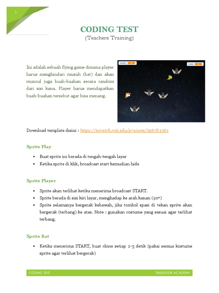 CODING TEST (Teachers Training) | PDF | Game & Aktivitas