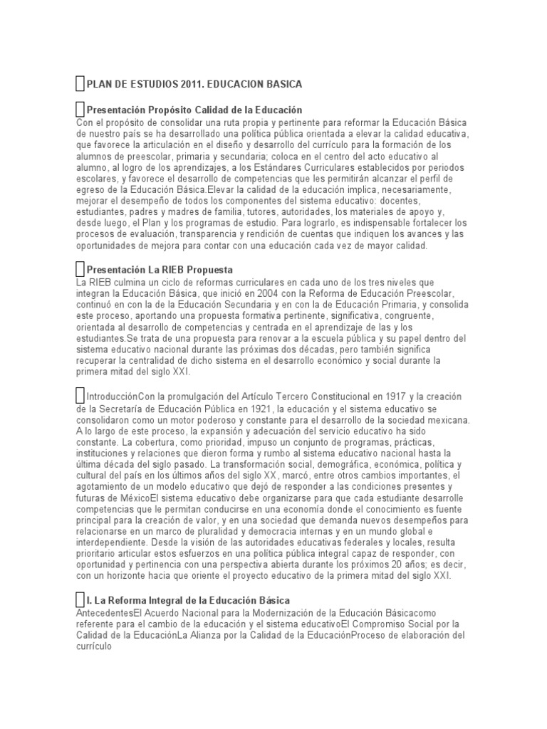 Reforma Integral de la Educación Básica | PDF | Educación de la primera ...