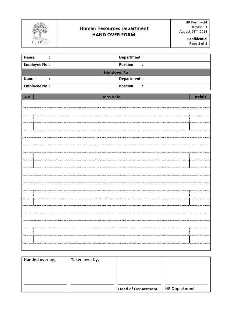 Human Resources Department: Hand Over Form | PDF