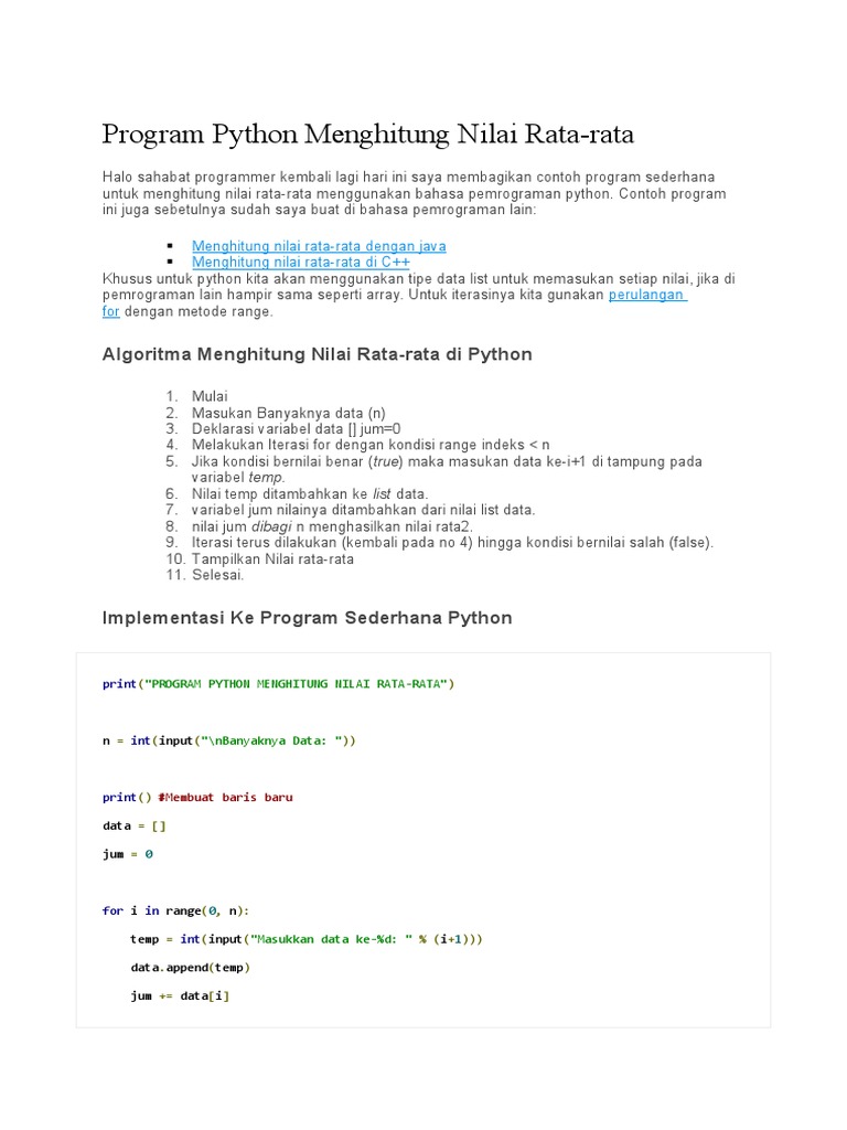 Program Python Menghitung Nilai Rata Rata | PDF