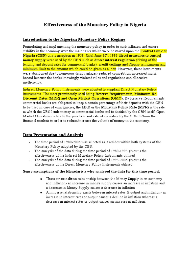 Effectiveness of The Monetary Policy in Nigeria | PDF | Monetary Policy ...