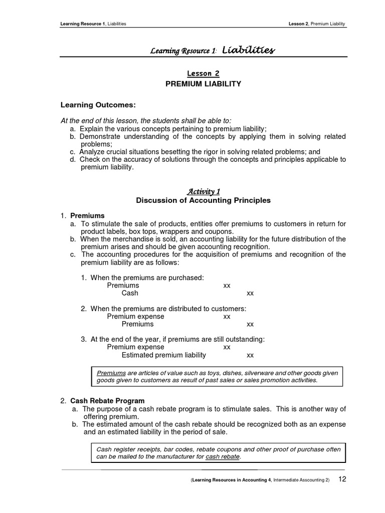 Intermediate Accounting: Premium Liability | PDF | Coupon | Rebate ...