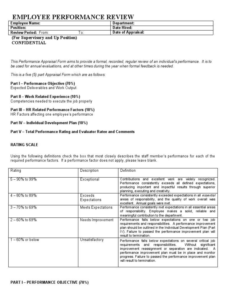 Employee Performance Review Template | PDF | Performance Appraisal ...
