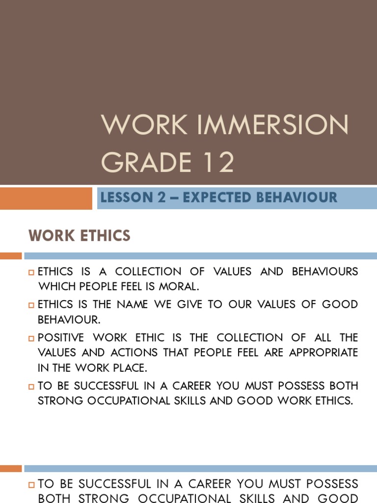 Work Immersion Grade 12 Lesson 2 Expected Behaviour PDF Loyalty