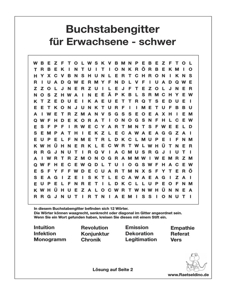 Buchstabengitter Fuer Erwachsene Schwer | PDF