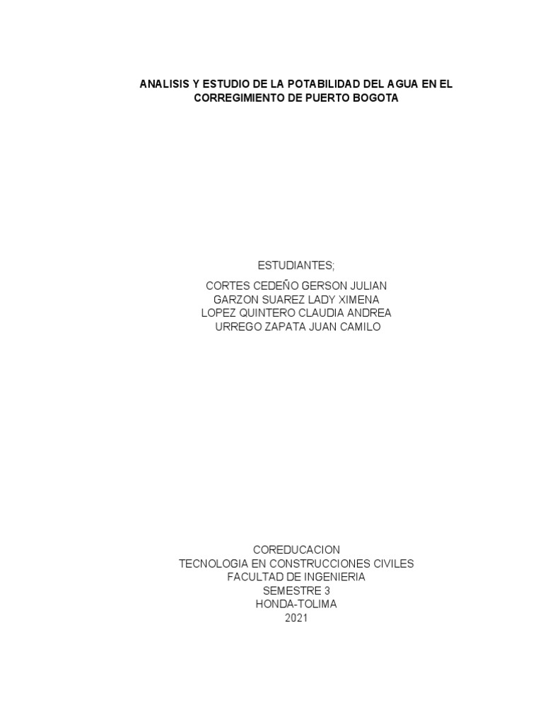 Analisis y Estudio de La Potabilidad Del Agua en El Corregimiento de ...