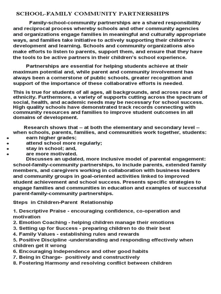 School-Family-Community Partnerships Guide | PDF | Learning | Community