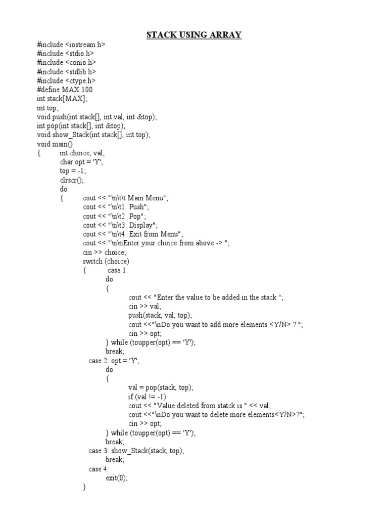 Stack Using Array@ | PDF | Computer Programming | Computing