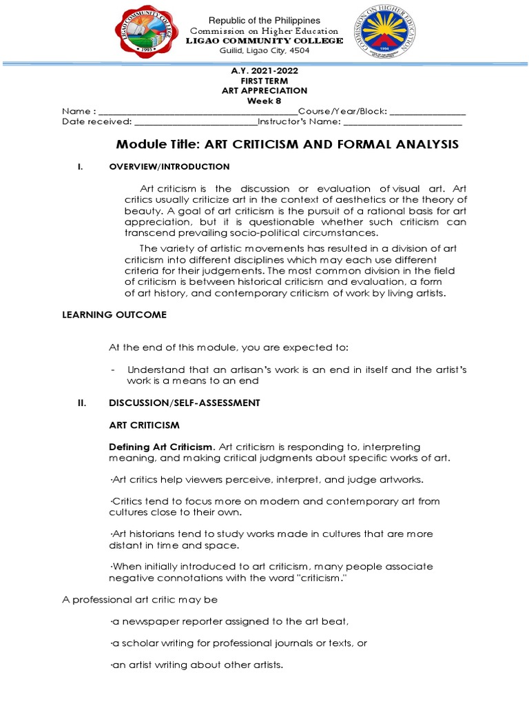 Art Criticism and Formal Analysis | PDF | Composition (Visual Arts ...