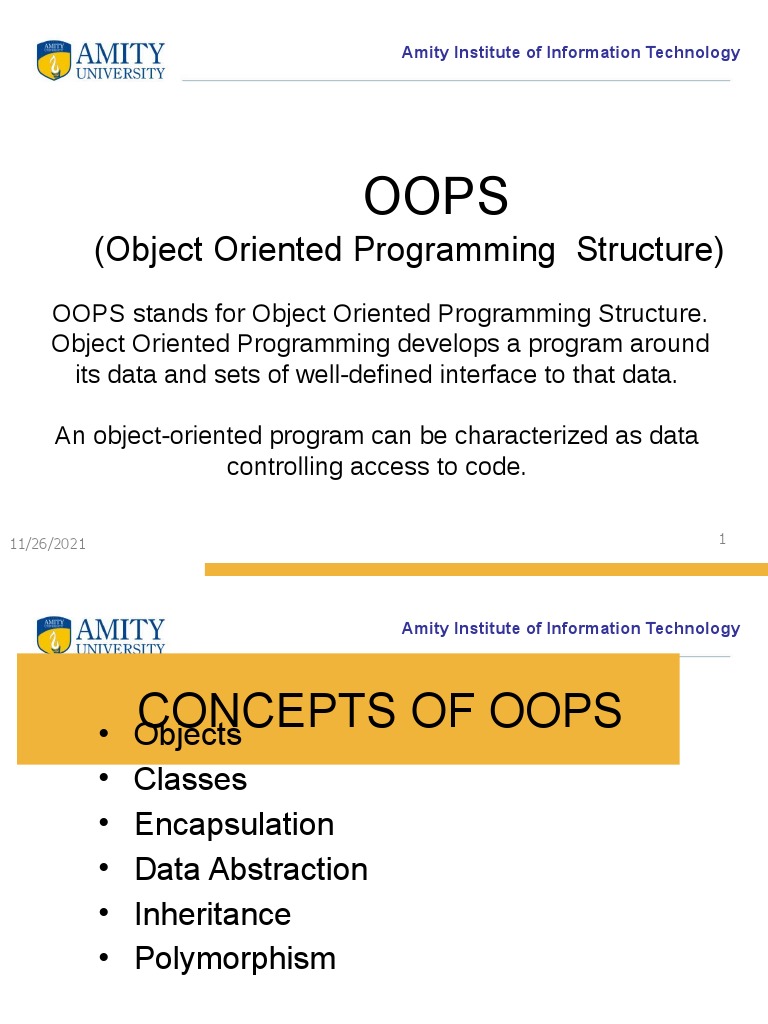 (Object Oriented Programming Structure) : Amity Institute of ...