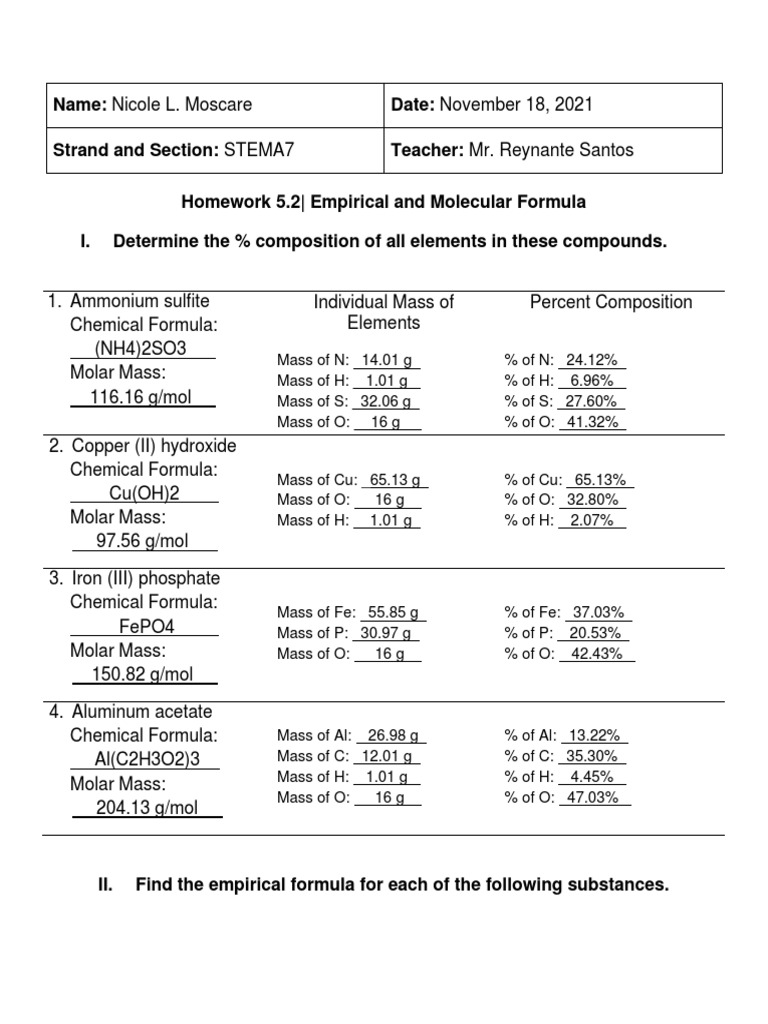 Element Composition and Formulas Guide | PDF | Teaching Methods ...