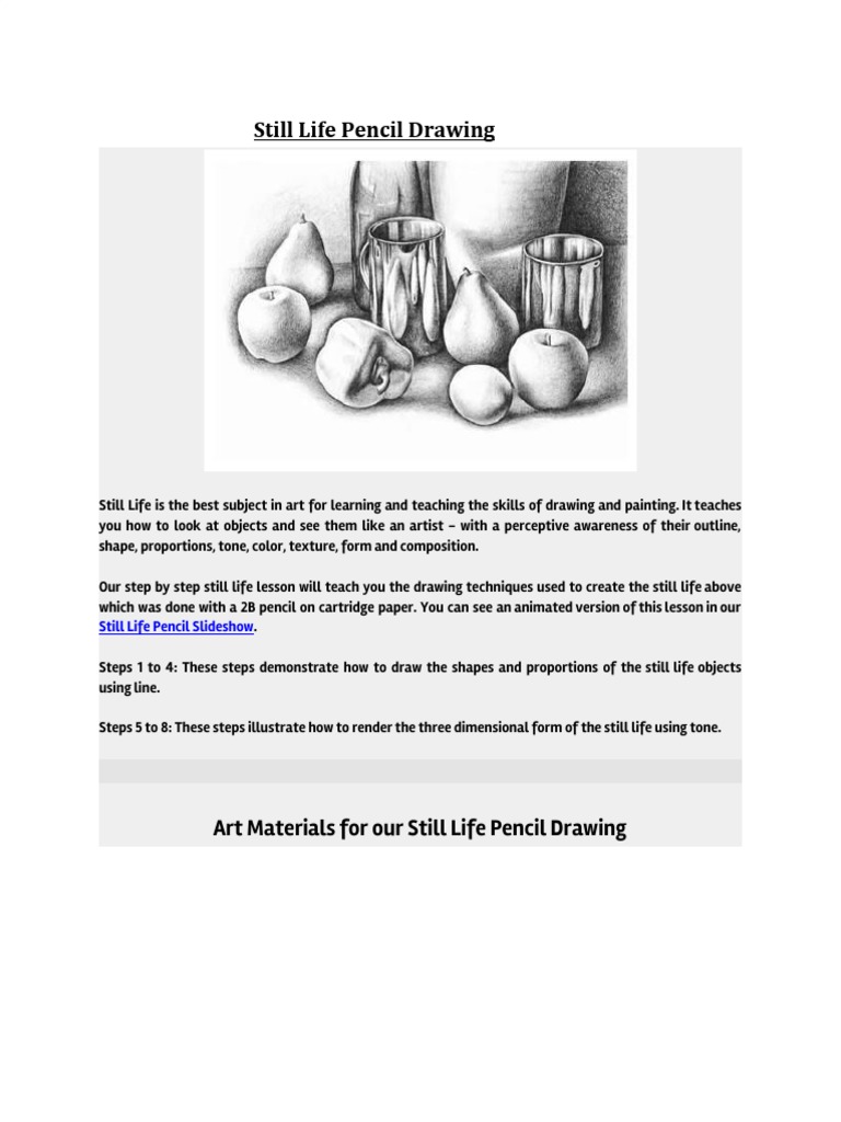 Still Life Drawing Techniques Guide | PDF | Drawing | Still Life